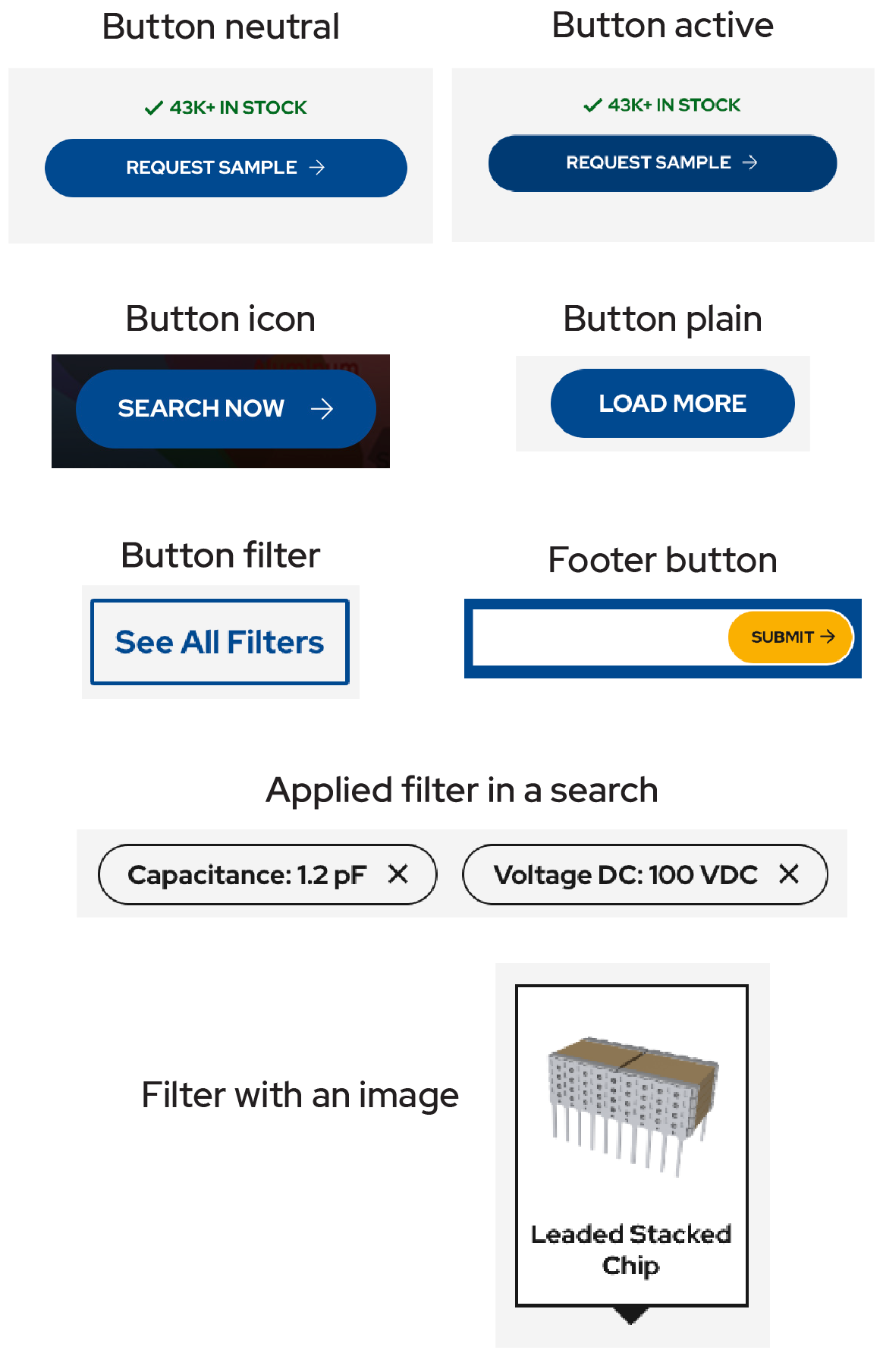 Image of the various buttons found on KEMET.com