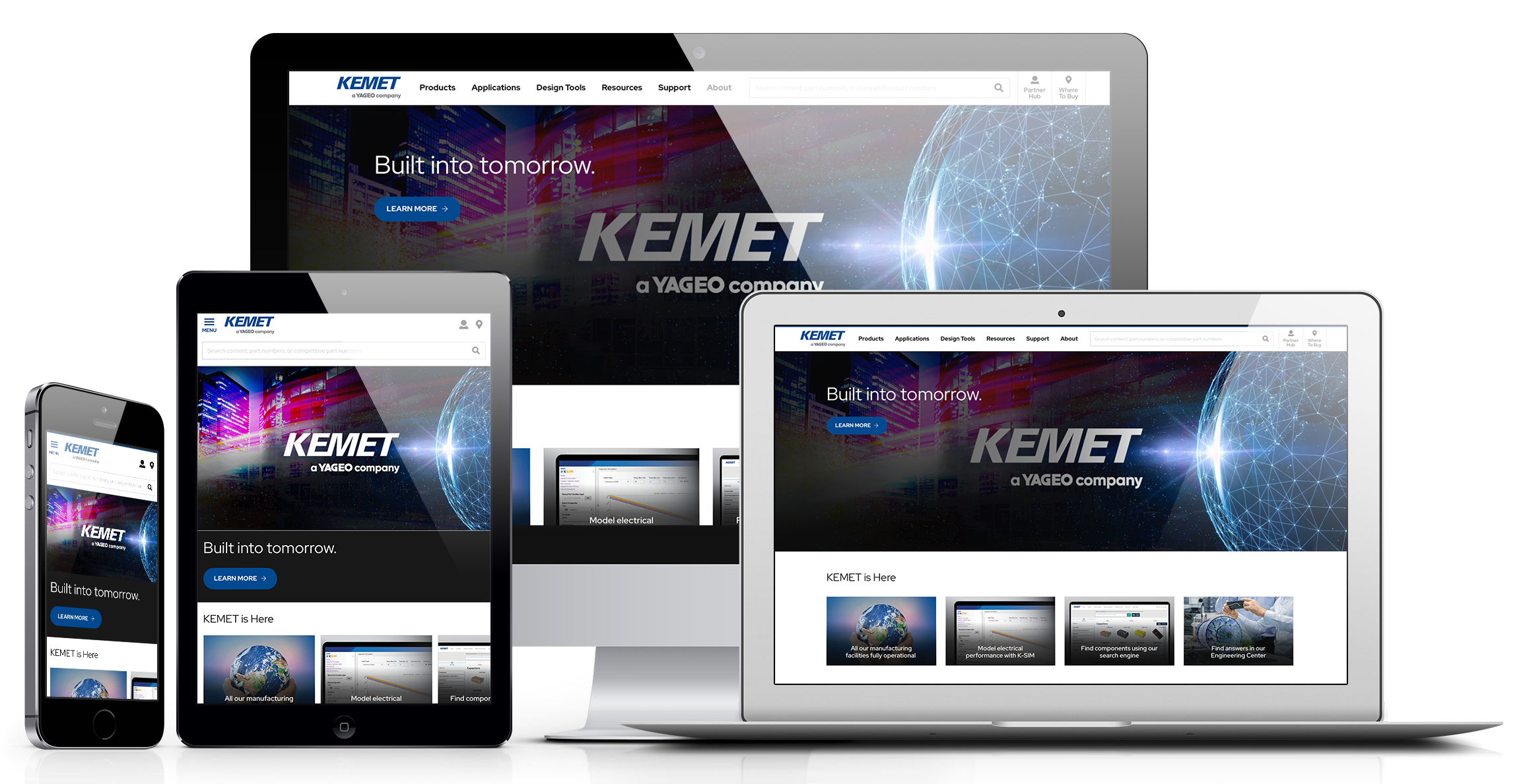 Image of KEMET.com shown on many devices.